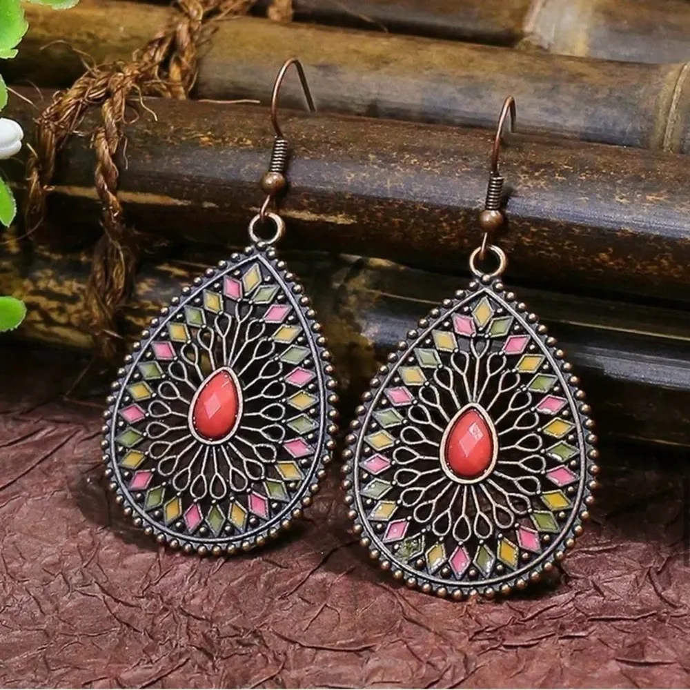 Multicolor Pink Turquoise Water Drop Earrings